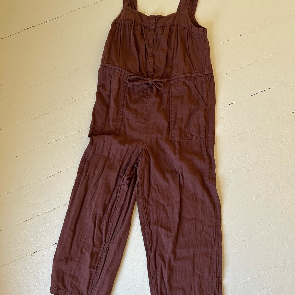 Dark mauve/maroon Full Length Jumpsuit with Square Neckline and Pockets